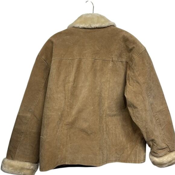 Vintage 1996 Northwest Territory Tan Leather Bomber Jacket Faux Fur Collar Large - Picture 3 of 13